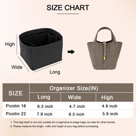 DOIAPUOS Felt Purse Organizer Inserts for Picotin 22 Inserts HandBag (Black, PC22)