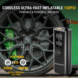 PROGEAR+ Tire Inflator Portable Air Compressor - Air Pump For Motorcycle Tires Gauge (150 PSI) - Easy Smart Pump Tire Inflator For Car, Bicycle and More