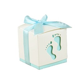 Lance Home Gift Boxes, 50pcs Paper Candy Box Kraft Party Favour Boxes with Ribbons, Square Christening Box Party Favors Decorations for Baby Shower Baptism Wedding New Born Birthday (Blue)