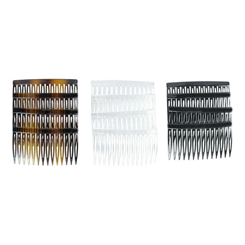 scünci Scunci Plastic Side Hair Combs, Black, Clear, and Tortoise
