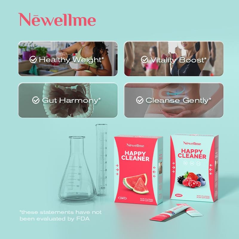 Newellme Happy Cleanse - Superfood Powder/Probiotics/Digestive Enzymes/Moringa - Supports gut