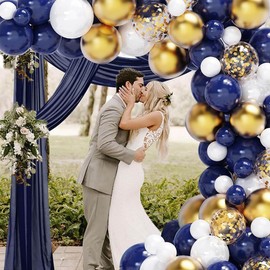 Pack of 50 12 Inch Gold Navy Helium Latex Air Balloons, Balloons with Gold and Blue Confetti for Party Decoration