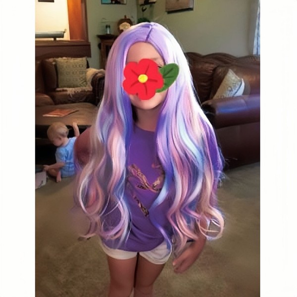 DUDUWIG 22inches Long Rainbow Wig for Kids Girls Long Curly Wig Multi-color Wig Lovely Color Synthetic Cosplay Hair Wig for kids Children