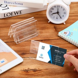 Fulmoon 30 Pcs Mini Acrylic Sign Holder, 2 x 3.5 Inches Small Clear Sign Display Holder Acrylic Name Plate for Desk Horizontal Nameplate Holder V Shaped Display for Office School Store Business