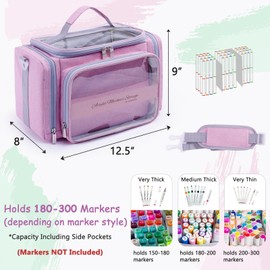 APOFFICE Marker Storage Organizer Case for 180–300 Markers – Large Marker Holder with Divider, Travel Carrying Case for Alcohol Markers, Pens, Colored Pencils, and Stationery – Portable Art Supply Bag