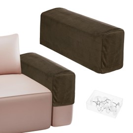 M METERXITY Couch Arm Covers, for 17.71 to 20" Length Velvet Stretch Sofa Armrest Covers Anti-Slip Armchair Slipcovers for Chairs/Couch/Recliner, Washable Furniture Armrest Protector[Brown]