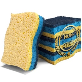 ERGONOW Non-Scratch 3-Layer Scrub Sponges, Kitchen Sponges for Dishes, Dual-Sided Dish Sponge, Safe on Non-Stick Cookware, Household & Kitchen Cleaning Supplies (9, Blue Non-Scratch)