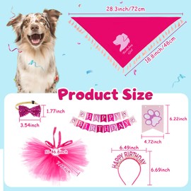 Wodison Dog Birthday Party Supplies Set - Happy Birthday Banner, Bandana, Bow Tie, Hairband, Tutu Skirt - Complete Decorations for Your Pup's Celebration(Pink)