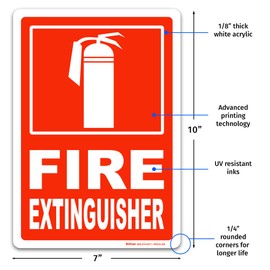 Brimar - 7" x 10" - Fire Extinguisher Sign - .125″ Acrylic - Clear Indication - Easy Installation