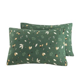 YuHeGuoJi Green Plant Pillow Cases Set of 2 Queen 100% Cotton Sage Botanical Pillowcases Envelope Closure Beige Pine Cone Decorative Bed Pillow Covers 2 Pack 20x26 Inches Leaves Pillow Protector
