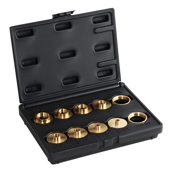 DCT Brass Router Template Guides Bushing 10-Piece Set & Black Carrying Case - Porter-Cable Guide Bushings 5/16 to 1in