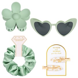 4 PCS Bridesmaid Proposal Gifts Bridesmaid Hair Clips Bridesmaid Scrunchies Bridesmaid Sunglasses Bridal Shower Gifts Silk Satin Soft Hair Accessories Bridesmaid Wedding Favor Women Girls(Green)
