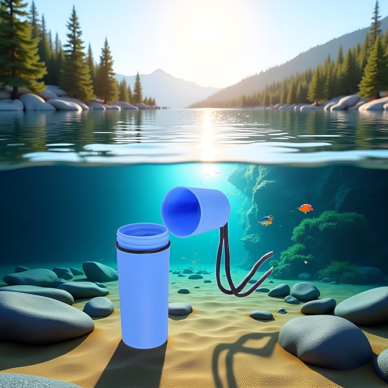 Blue Waterproof Storage Bottle Container with Lanyard – Floating Dry