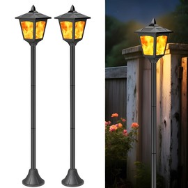 2 Pack 40" Solar Flame Flickering Lights Outdoor – Waterproof LED Post Lanterns for Garden, Yard, Pathway, Driveway – Auto On/Off, Vintage Torch Effect for Landscape Decoration