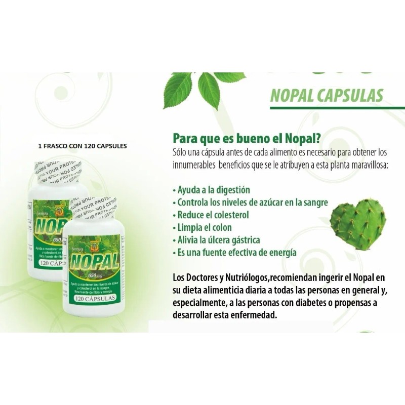 NutriSalud Capsulas de Nopal. Set de 2 frascos con 120