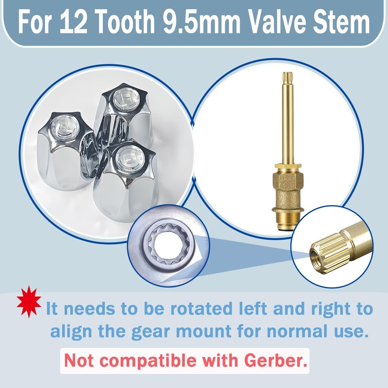 3 Piece Shower Knob Replacement Set,12 Tooth Broach Stem,Replacement Compatible