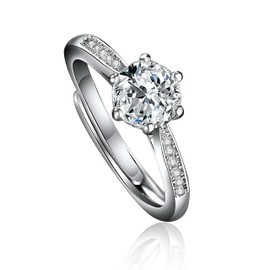 THXFUNAREA Silver 925 Women's Engagement Ring, Adjustable Shiny Cubic Zirconia, Silver Rings, Wedding Rings, Engagement Promise Rings, Finger Ring, Proposal Ring, Women's Jewellery, with Gift Box