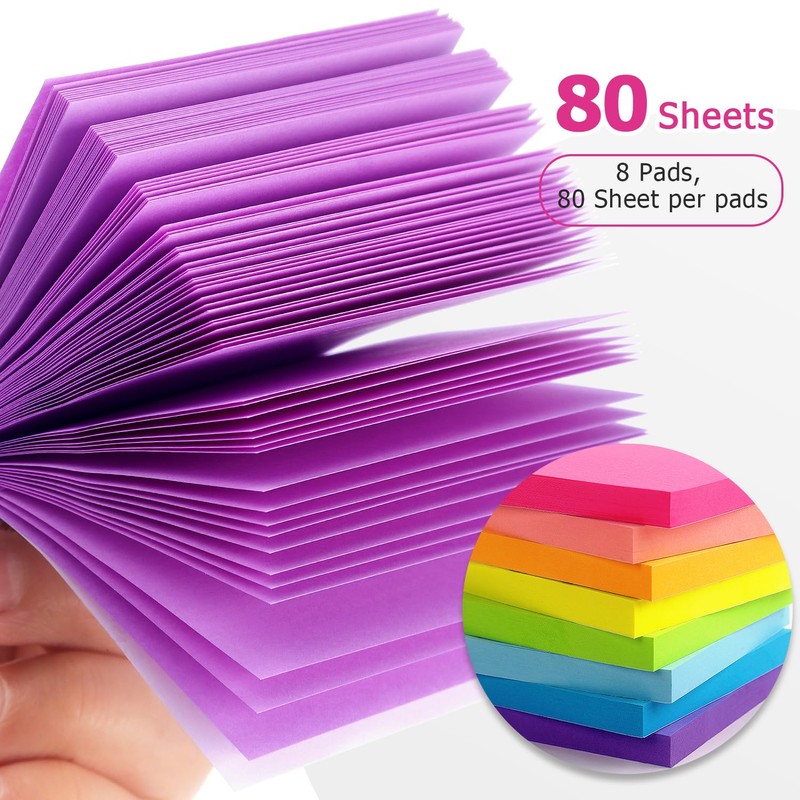 8 Pads Sticky Notes 3x3 Self-Stick Notes 8 Bright Multi