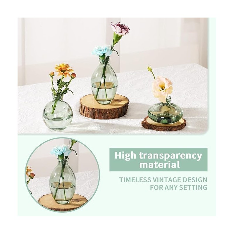 ATDORO 3 Pcs Mini Bud Vases, Clear Bud Vases for
