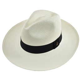 Original Panama Hat - Wide Brim - Choose The Band Color - Toquilla Straw - Handmade in Ecuador (Large, White)