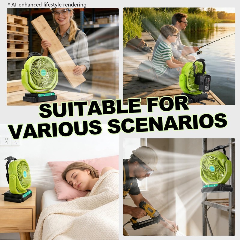 Battery Powered Fan Compatible with Ryobi 18V Battery Portable Cordless