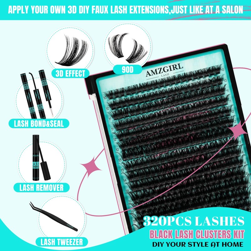 Lash Clusters Kit 320Pcs, 90D DIY Individual Eyelashes Extension With