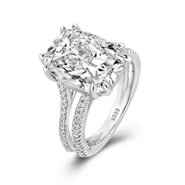 RODIFFY 6CT Gorgeous Split Shank Cushion Cut Promise Ring for Women,Simulated Diamond Engagement Ring in Silver(Size:8)