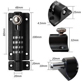 Drenky Combination Lock,Door Lock 4 Digit Garden Gate Lock Sliding Door Lock Door Latch 120 mm for Wooden Gates, Shed, Garage,Garden,Made of Stainless Steel,with Anti-Tamper Screws (Black)