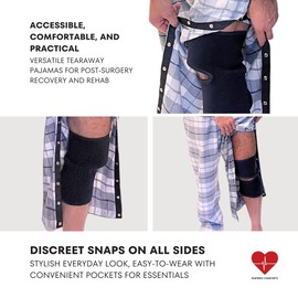 Inspired Comforts Men's/Unisex Tearaway Post Surgery Recovery Pajama Pants with Pockets | Hidden Easy Open Side Snaps | Adjustable Elastic | Soft Flannel | M, Grey