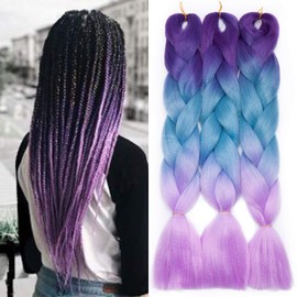 Tess Jumbo Braids, Hair Extensions, 60 cm, Kanekalon Synthetic Hair for Braiding, Box Braids, 100 g/Bundle, Pack of 1, Purple/Blue/Light Purple, Ombre