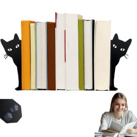 FeBohao Book Ends Peeping Cat Metal Bookends Bookshelf Decorative Books Cute Cat Fashion Style Book Stand Home Office Desk Bookshelf Decor Cat Lover Gifts
