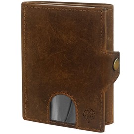 Frentree Slim Wallet with RFID Protection - Genuine Leather Wallet - Mini Wallet with Coin Compartment - Genuine Leather Wallet Card Holder Small, Brown Suede, Minimalist
