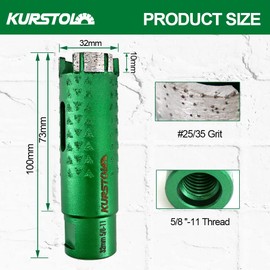 KURSTOL Diamond Core Drill Bits - 1-1/4 Inch with 58-11 Thread Granite Hole Saw Dry or Wet Drilling Hard Stone Marble Concrete Quartz Countertop Laser Welded Masonry Coring(32mm)