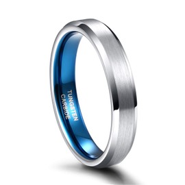 Greenpod 4mm Tungsten Wedding Band for Women Men Beveled Edge Engagement Rings Silver Blue Comfort Fit Size 11