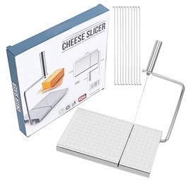 Cheese Slicer with Board for Block Cheese - Heavy Duty Adjustable Cheese Cutter Board with 10 Replacement Wires, Ergonomic Design Adjustable Stainless Steel Cheese Cutter with Precision Scale