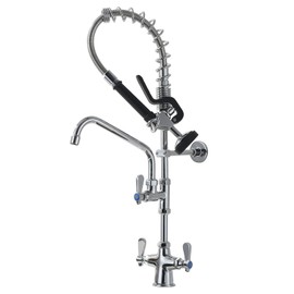 APPASO Commercial Faucet with Pre-Rinse Sprayer, 25'' Height Deck Mount Single Hole Polished Chrome Pull Down Compartment Sink Faucet with 10'' Swivel Spout for Restaurant Industrial 294CP