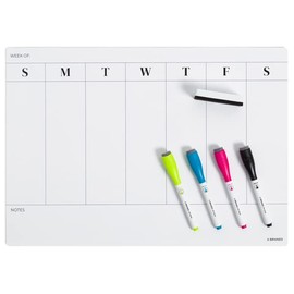 U Brands Magnetic Vinyl Weekly Dry Erase Calendar, Office Supplies, with Eraser and Markers, 12” x 17”