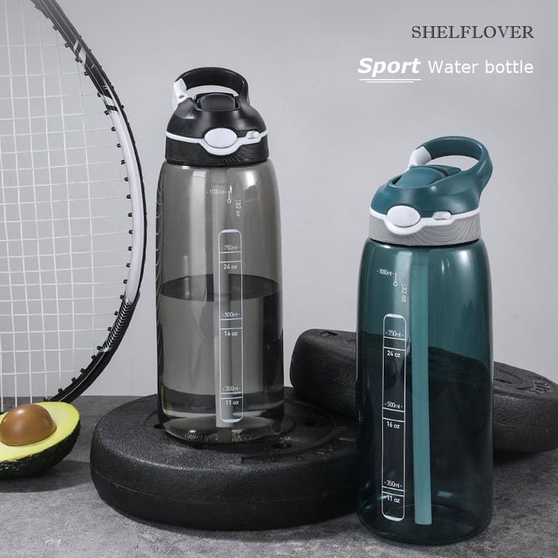 Generic SHELFLOVER Light Blue Water Bottle With Narrow Straw, BPA