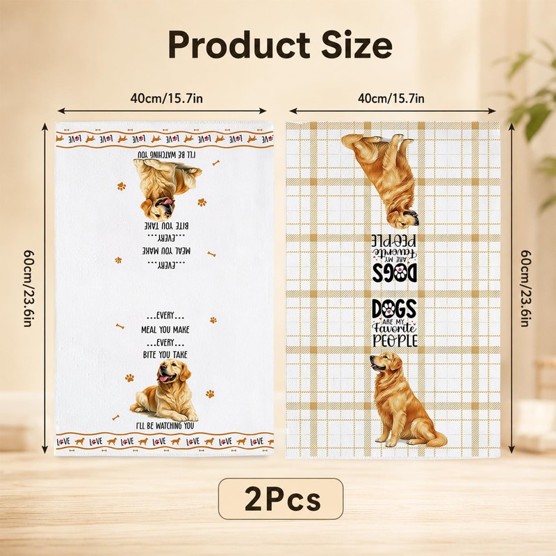 Golden Retriever Tea Towel for Dog Lovers, 100% Cotton Kitchen
