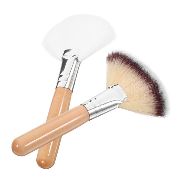 PACKOVE 2Pcs Fan Shaped Facial Makeup Brushes Soft Bristles with