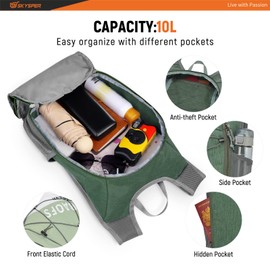 SKYSPER Foldable Hiking Backpack - 10L Small Lightweight Daypack Breathable Travel Backpacks for Men Women