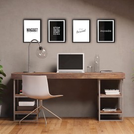 VON STEINEICH® Motivation Picture Set [Black White] Modern Wall Pictures DIN A4 - Motivational Pictures for the Office & Home Gym - Pictures with Sayings for Hustlers Mindset - Set of 4 Poster Set