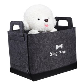 Ipetboom Dog Toy Storage Bin Stylish Felt Pet Toy Basket for Dogs Cats More Design Grey