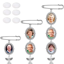 3 Sets Wedding Bouquet Photo Charms, BetterJonny DIY Bouquet Picture Charm Pin Brooch Making Kit Oval Bouquet Charm for Wedding