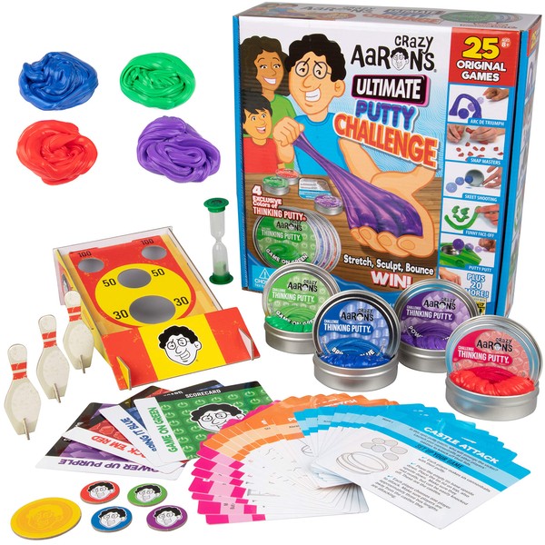Crazy Aaron’s Ultimate Putty Challenge Board Game - 25 Ways to Play and Four Exclusive 3" Thinking Putty Tins - World’s First Putty Family Party Game