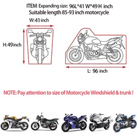 Motorcycle Cover 600D Scooter Cover,96 inch Durable Waterproof Outdoor Motorcycle Cover with Reflective Strips Lock-Holes Bandage for Harley Suzuki Kawasaki Dirt Bike Cover