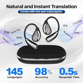 diujzld AI Language Translator Earbuds, OWS Real-Time 3-in-1 Translation Earbuds 144 Languages & Accents, Translation Device for Travel Business LearningBlack