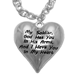 Army, My Soldier, God Has You in His Arms and I Have You in My Heart, Adjustable Cable Chain Pendant, Hypoallergenic Safe, No Nickel, Lead, Or Poisonous Cadmium in Necklace