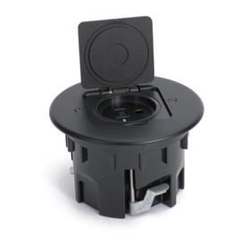 Lew Electric Round Wood Floor Box - Single 20amp Receptacle - Metal Top with Four Colors to Choose from. (Black)