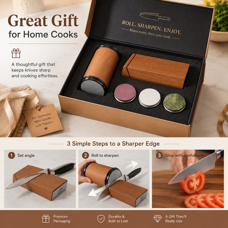Rolling Knife Sharpener Kit for Kitchen Knives – Double-Sided Edge
